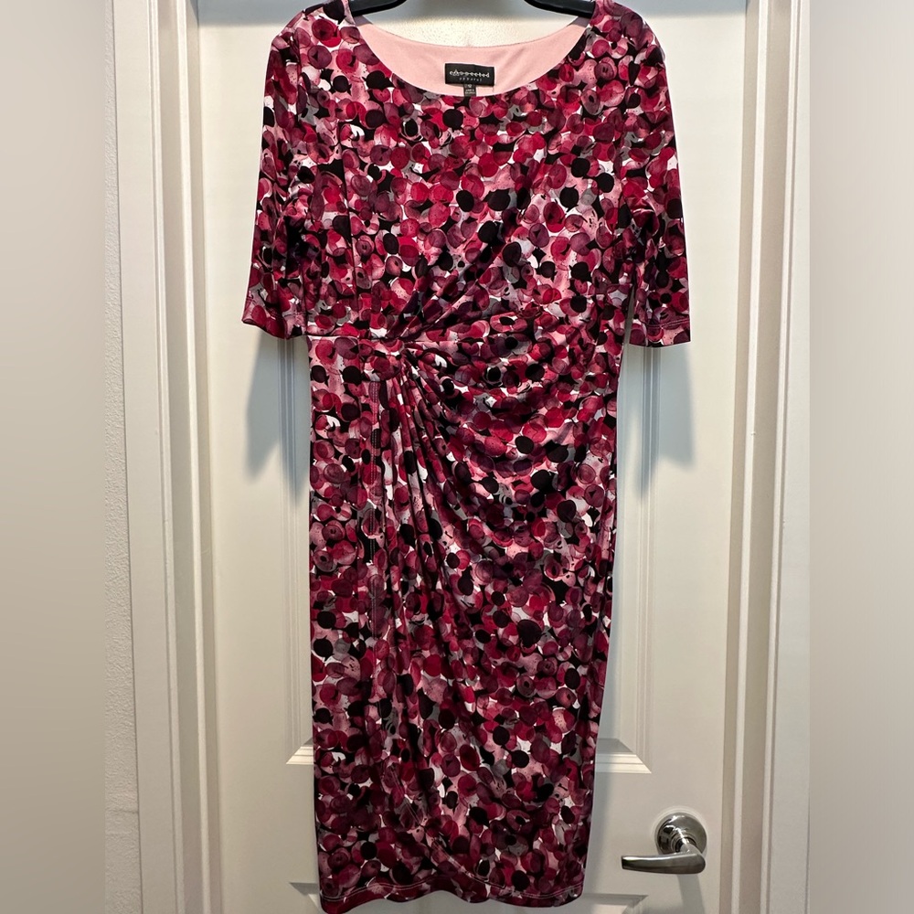 LIKE NEW STUNNING CONNECTED APPAREL DRESS IN PINKS, RED, PURPLE, WINE AND WHITE